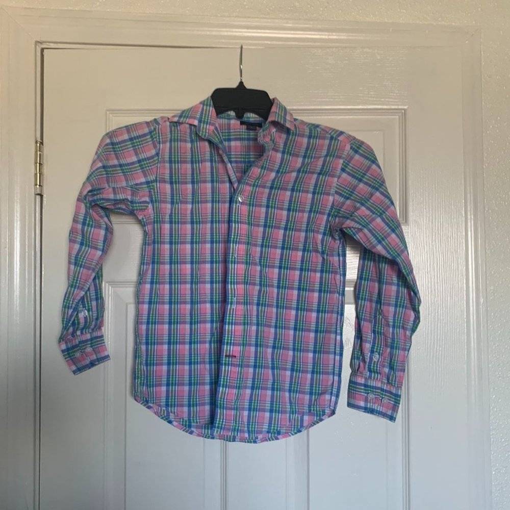 Tommy Hilfiger boys pastel plaid button down shirt Sz 10 EUC